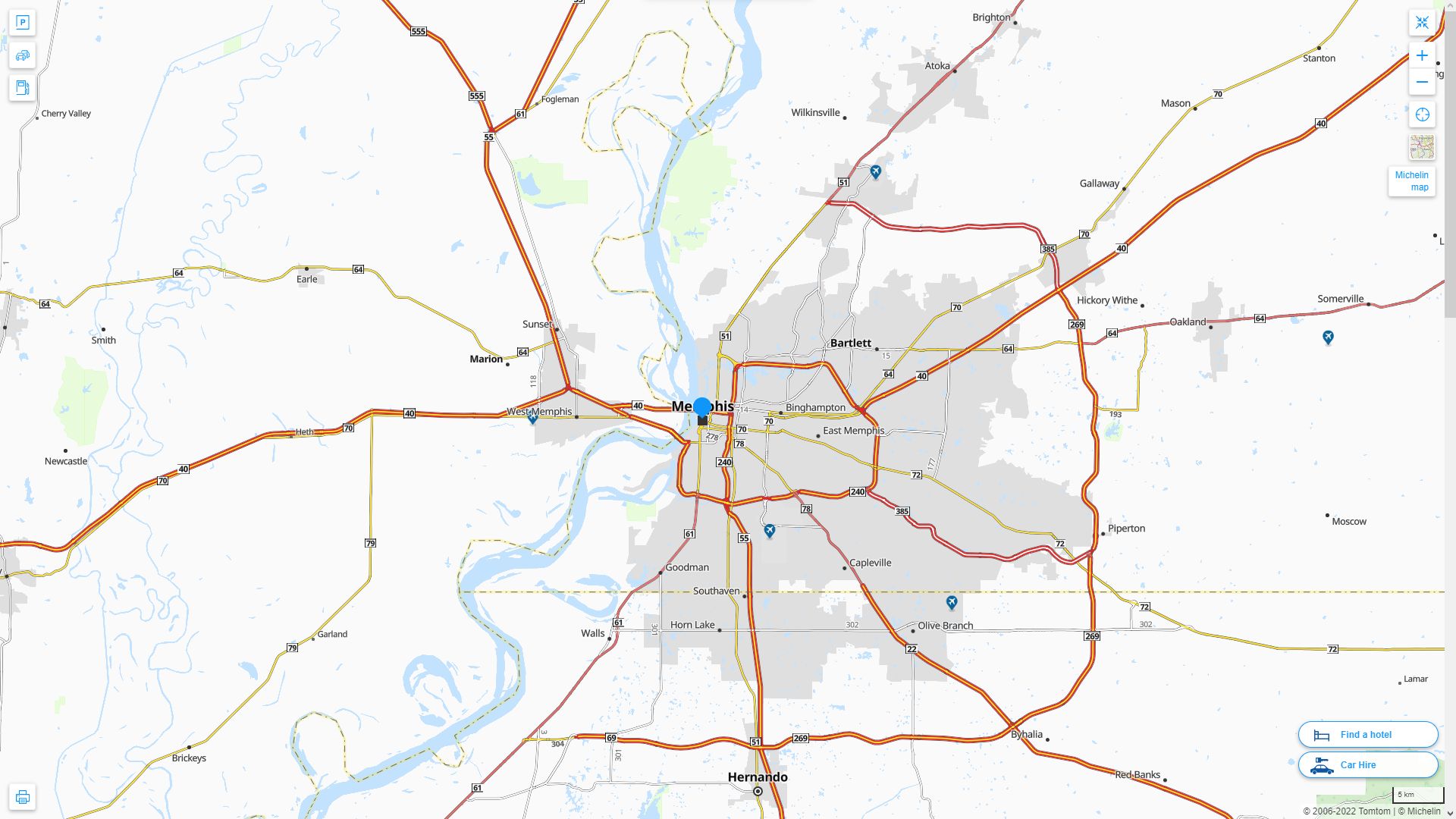 Memphis Tennessee Highway and Road Map
